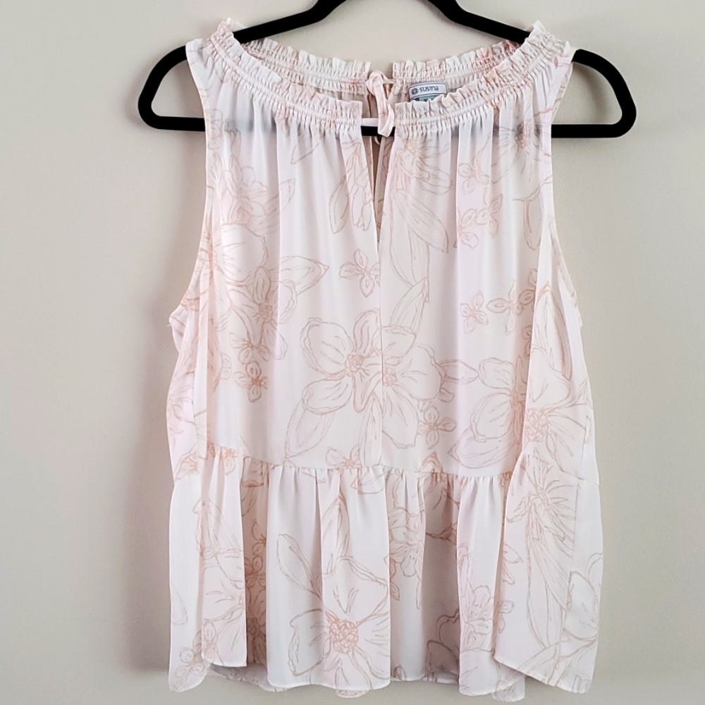 Susina Flower Print Peplum White Top